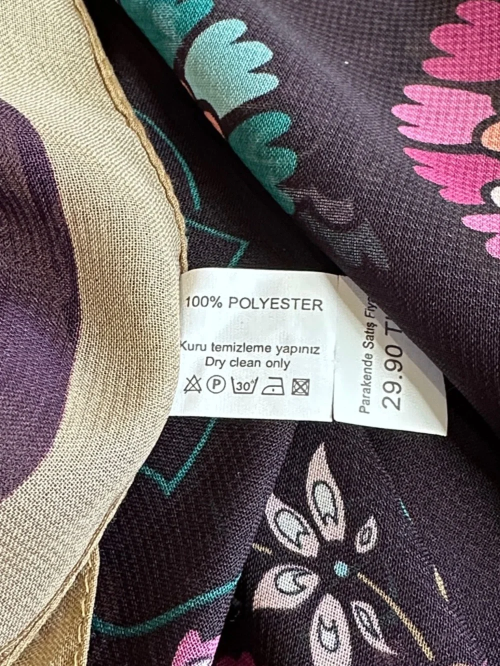 Eggplant Plum Scarf Floral Beige Border Teal Pink Lightweight Wrap by Alvise